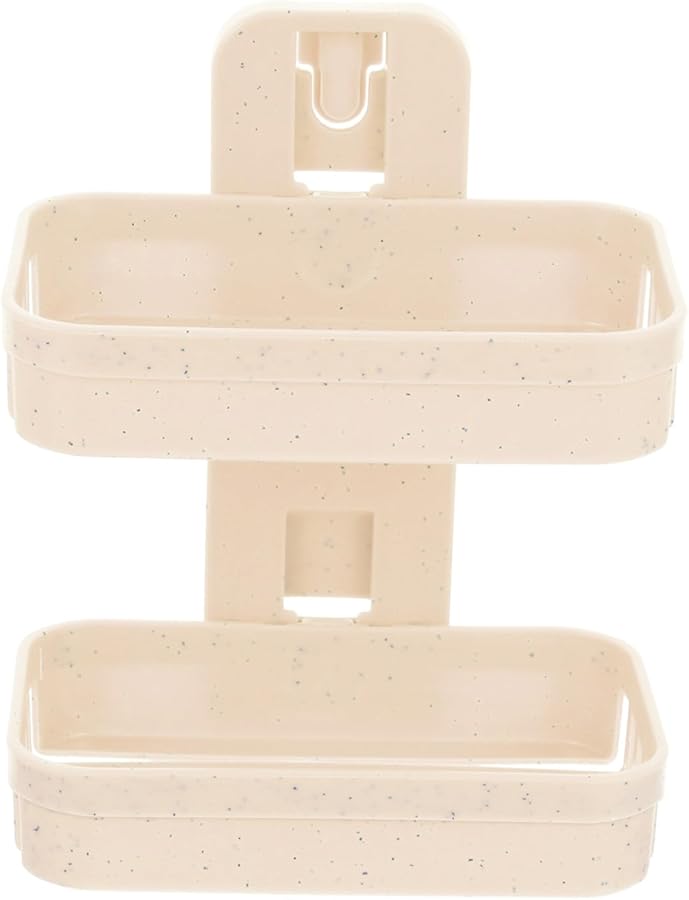 Beige Double Layer Wall Mounted Soap Dish Holder Self Adhesive Bathroom Kitchen Organizer - Image 1